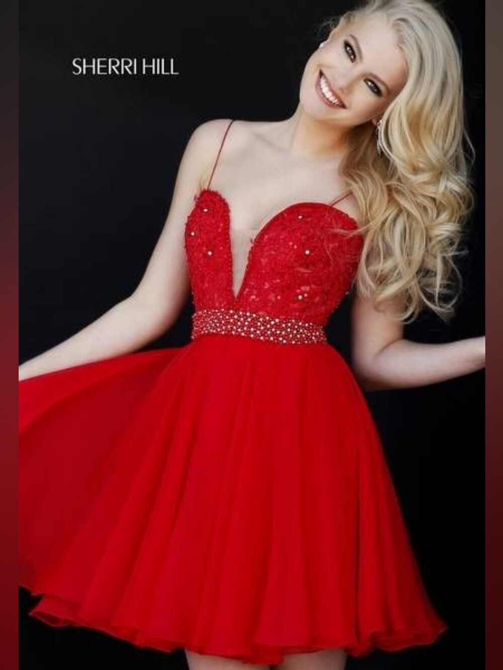 Sherri Hill 11307 Red Beaded Sweetheart Mini Dress